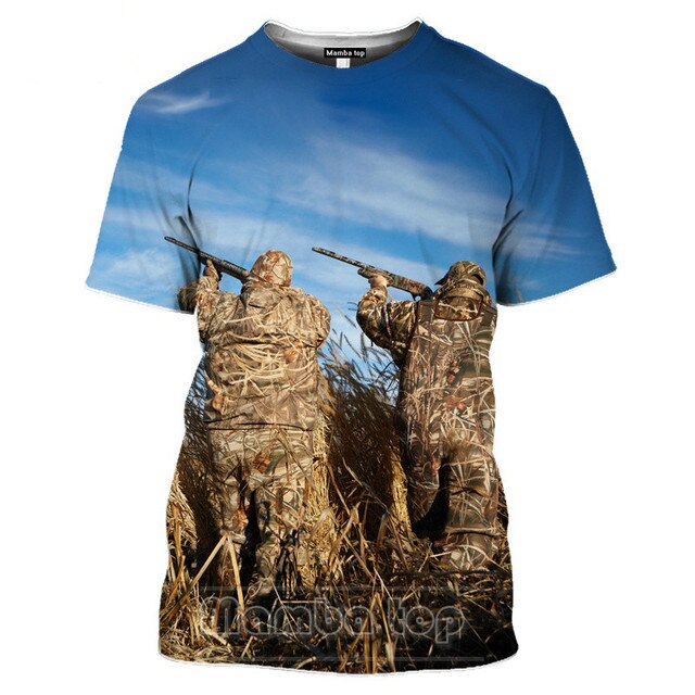 2021 Men's New Top Wild Boar T-shirt Men's Jungle Animal Mallard 3D Printing Hunting Reed Camouflage T-shirt Gun Hidden Deer Fun