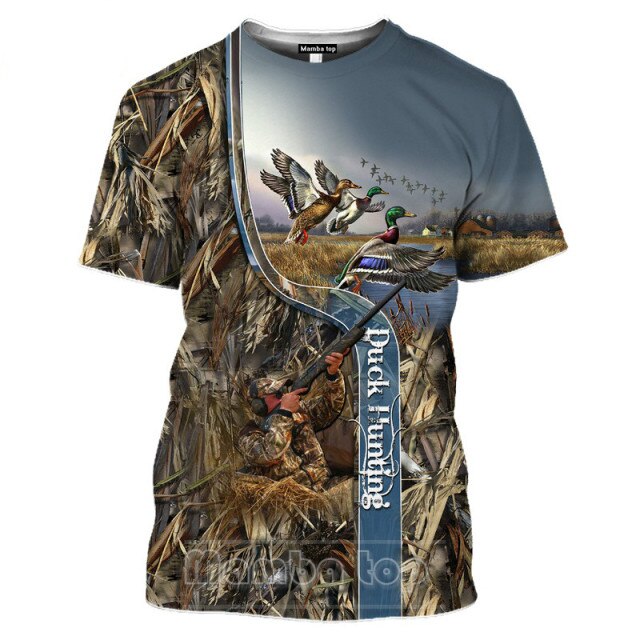 2021 Men's New Top Wild Boar T-shirt Men's Jungle Animal Mallard 3D Printing Hunting Reed Camouflage T-shirt Gun Hidden Deer Fun