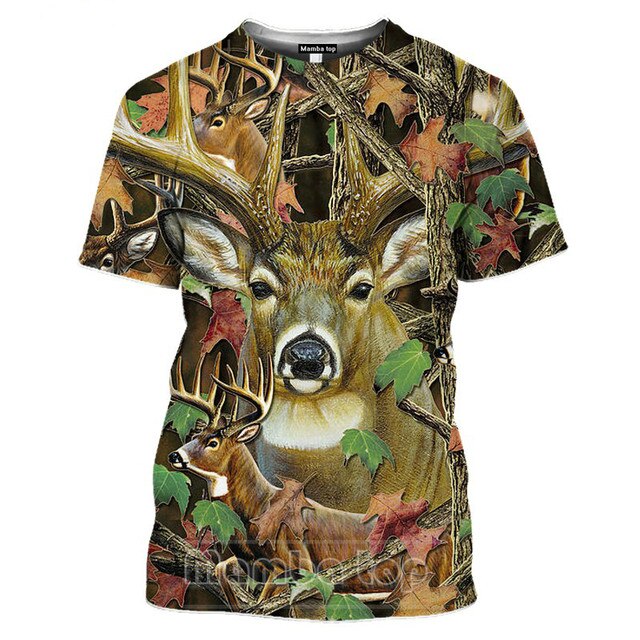 2021 Men's New Top Wild Boar T-shirt Men's Jungle Animal Mallard 3D Printing Hunting Reed Camouflage T-shirt Gun Hidden Deer Fun