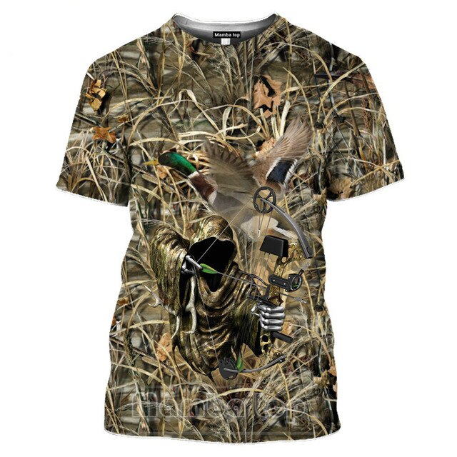 2021 Men's New Top Wild Boar T-shirt Men's Jungle Animal Mallard 3D Printing Hunting Reed Camouflage T-shirt Gun Hidden Deer Fun