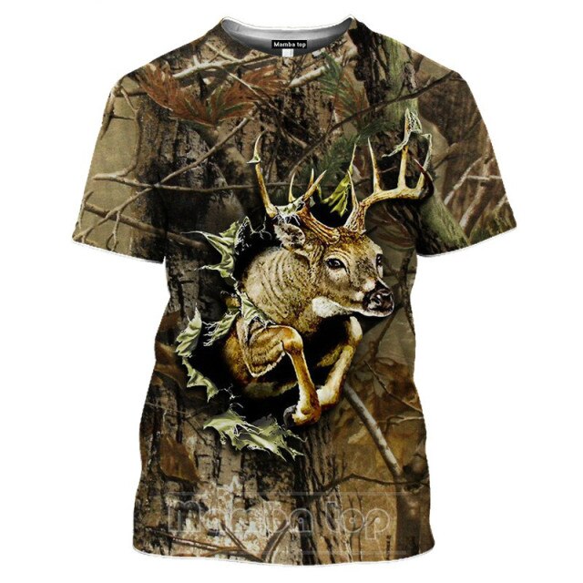 2021 Men's New Top Wild Boar T-shirt Men's Jungle Animal Mallard 3D Printing Hunting Reed Camouflage T-shirt Gun Hidden Deer Fun