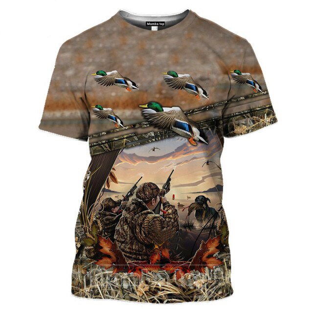 2021 Men's New Top Wild Boar T-shirt Men's Jungle Animal Mallard 3D Printing Hunting Reed Camouflage T-shirt Gun Hidden Deer Fun