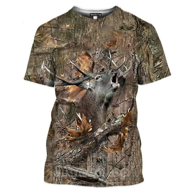 2021 Men's New Top Wild Boar T-shirt Men's Jungle Animal Mallard 3D Printing Hunting Reed Camouflage T-shirt Gun Hidden Deer Fun