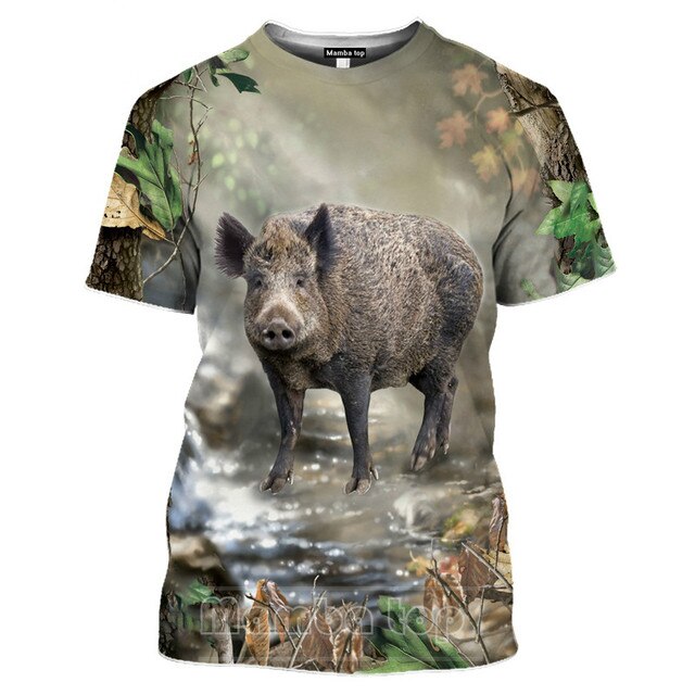 2021 Men's New Top Wild Boar T-shirt Men's Jungle Animal Mallard 3D Printing Hunting Reed Camouflage T-shirt Gun Hidden Deer Fun