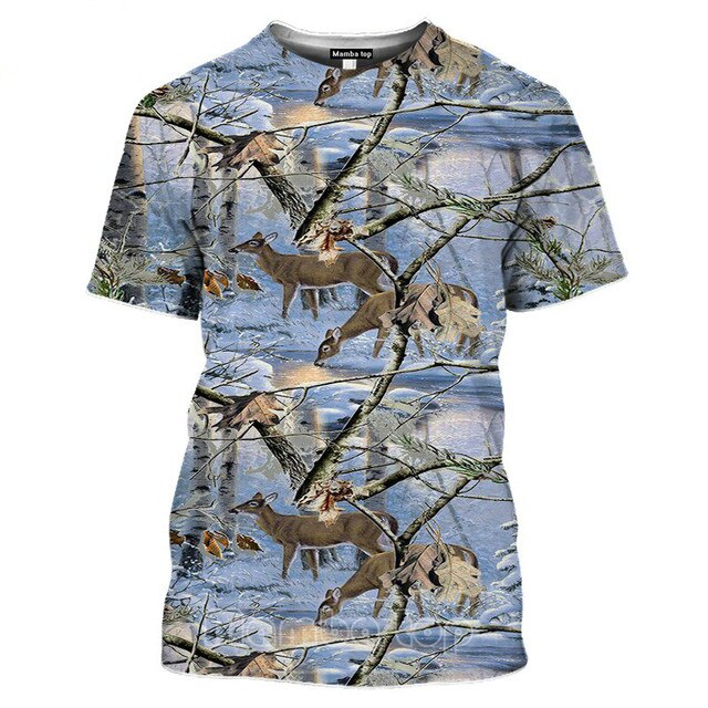 2021 Men's New Top Wild Boar T-shirt Men's Jungle Animal Mallard 3D Printing Hunting Reed Camouflage T-shirt Gun Hidden Deer Fun