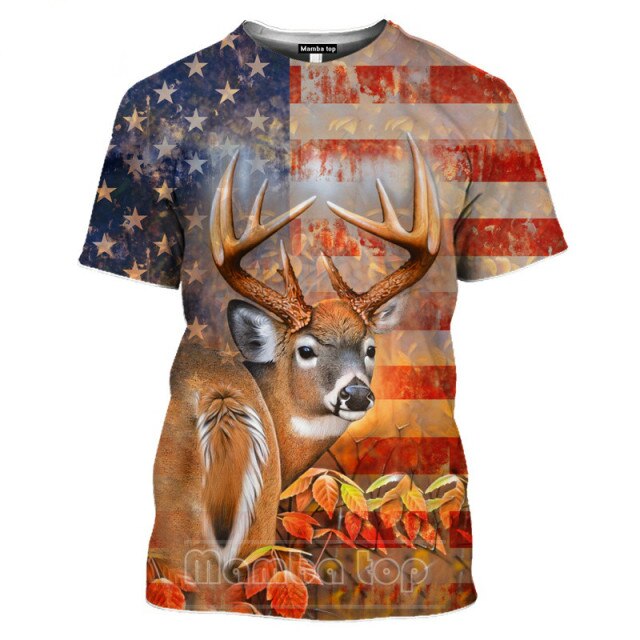 2021 Men's New Top Wild Boar T-shirt Men's Jungle Animal Mallard 3D Printing Hunting Reed Camouflage T-shirt Gun Hidden Deer Fun
