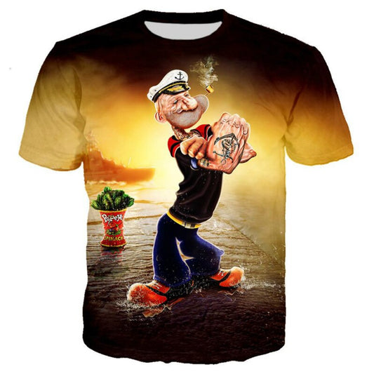 2021 New and Interesting Popeye T-shirt 3D Printing Men/Women Summer Streetwear T-shirt male punk round neck T-shirt