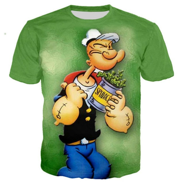 2021 New and Interesting Popeye T-shirt 3D Printing Men/Women Summer Streetwear T-shirt male punk round neck T-shirt