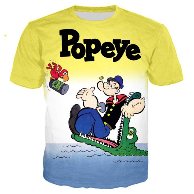 2021 New and Interesting Popeye T-shirt 3D Printing Men/Women Summer Streetwear T-shirt male punk round neck T-shirt