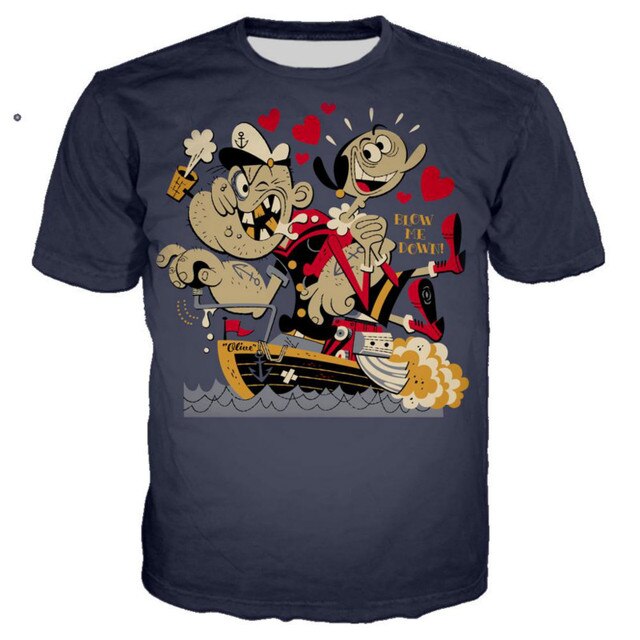 2021 New and Interesting Popeye T-shirt 3D Printing Men/Women Summer Streetwear T-shirt male punk round neck T-shirt