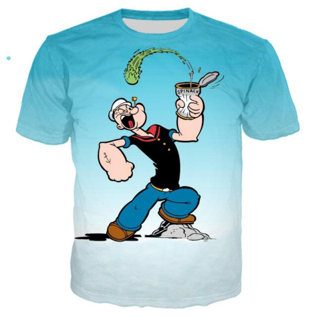 2021 New and Interesting Popeye T-shirt 3D Printing Men/Women Summer Streetwear T-shirt male punk round neck T-shirt