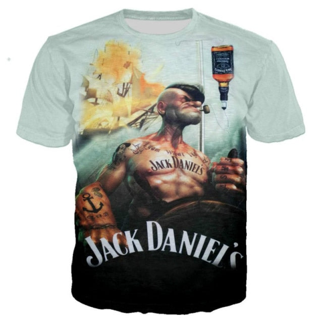 2021 New and Interesting Popeye T-shirt 3D Printing Men/Women Summer Streetwear T-shirt male punk round neck T-shirt