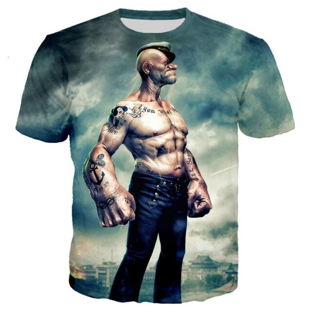 2021 New and Interesting Popeye T-shirt 3D Printing Men/Women Summer Streetwear T-shirt male punk round neck T-shirt