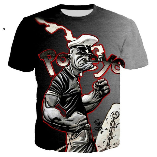 2021 New and Interesting Popeye T-shirt 3D Printing Men/Women Summer Streetwear T-shirt male punk round neck T-shirt