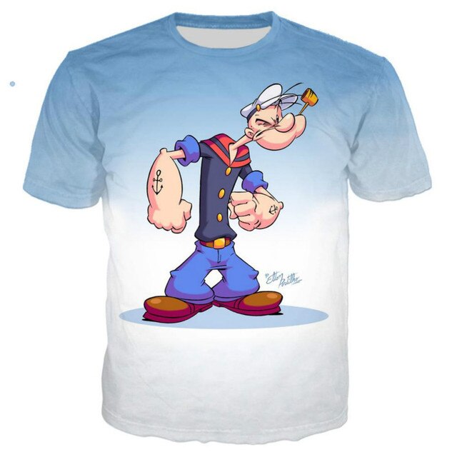 2021 New and Interesting Popeye T-shirt 3D Printing Men/Women Summer Streetwear T-shirt male punk round neck T-shirt