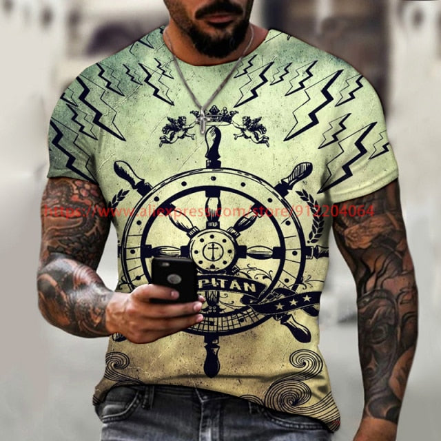 2021 New Men's Summer 3D Printed Compass T-Shirt Hip-Hop Style Large Size T-Shirt Cross Style Short Sleeve Clothing XXS-6XL