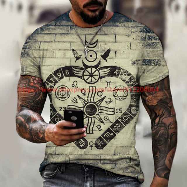 2021 New Men's Summer 3D Printed Compass T-Shirt Hip-Hop Style Large Size T-Shirt Cross Style Short Sleeve Clothing XXS-6XL
