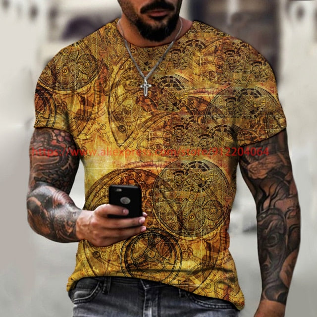 2021 New Men's Summer 3D Printed Compass T-Shirt Hip-Hop Style Large Size T-Shirt Cross Style Short Sleeve Clothing XXS-6XL