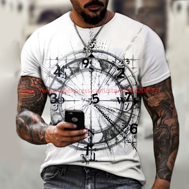 2021 New Men's Summer 3D Printed Compass T-Shirt Hip-Hop Style Large Size T-Shirt Cross Style Short Sleeve Clothing XXS-6XL