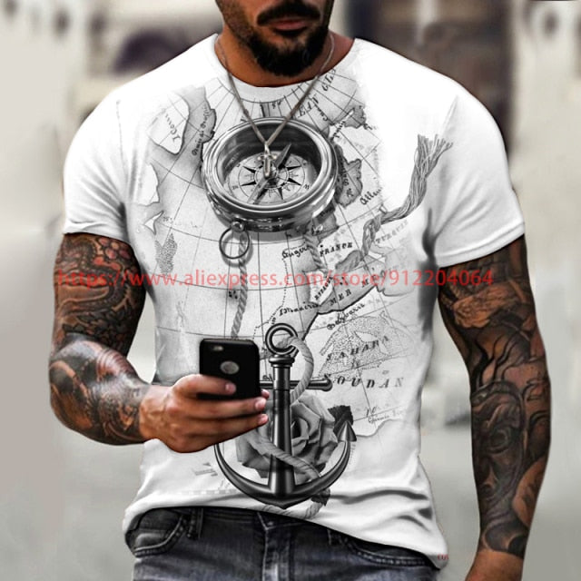 2021 New Men's Summer 3D Printed Compass T-Shirt Hip-Hop Style Large Size T-Shirt Cross Style Short Sleeve Clothing XXS-6XL